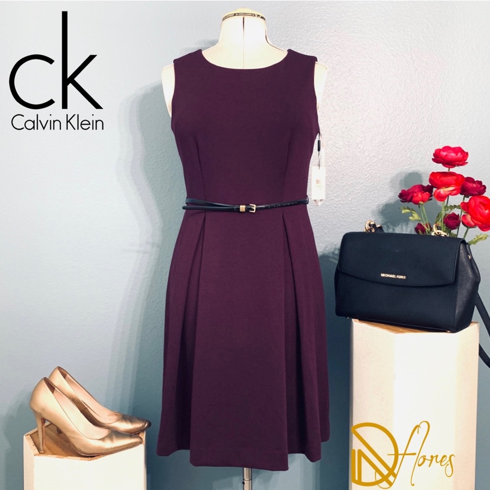 Calvin Klein Plum Sleeveless Fit & Flare Dress